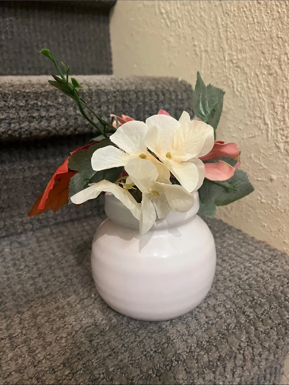 Artificial Fall Floral Arrangement in White Ceramic Vase